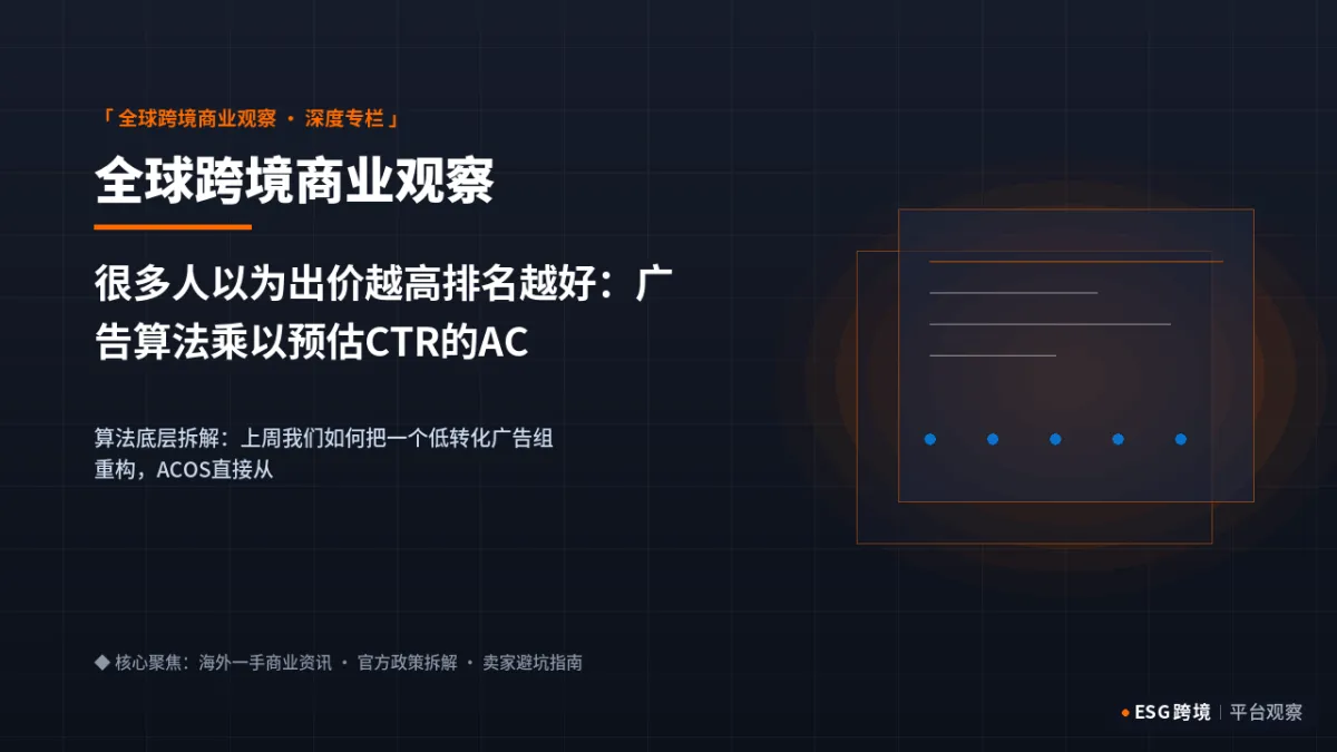 很多人以为出价越高排名越好：广告算法乘以预估CTR的ACOS压制算法实录｜深度专题图（原创专题配图）