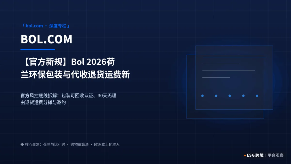 【官方新规】Bol 2026荷兰环保包装与代收退货运费新规：中国卖家准入审核重构｜深度专题图（原创专题配图）