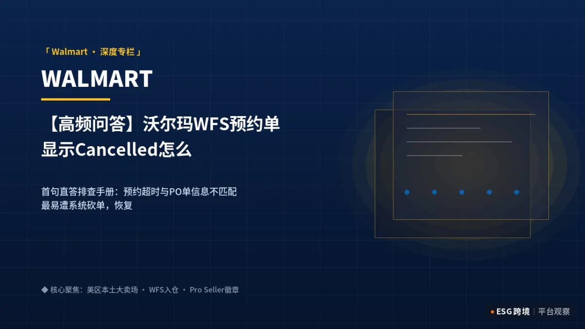 【高频问答】沃尔玛WFS预约单显示Cancelled怎么解？官方系统取消底层逻辑｜深度专题图（原创专题配图）