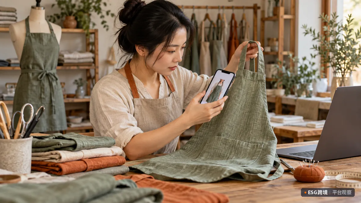 手作卖家用手机对照围裙商品照片