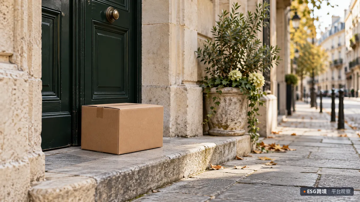 欧洲住宅门前的普通纸箱与石质门廊