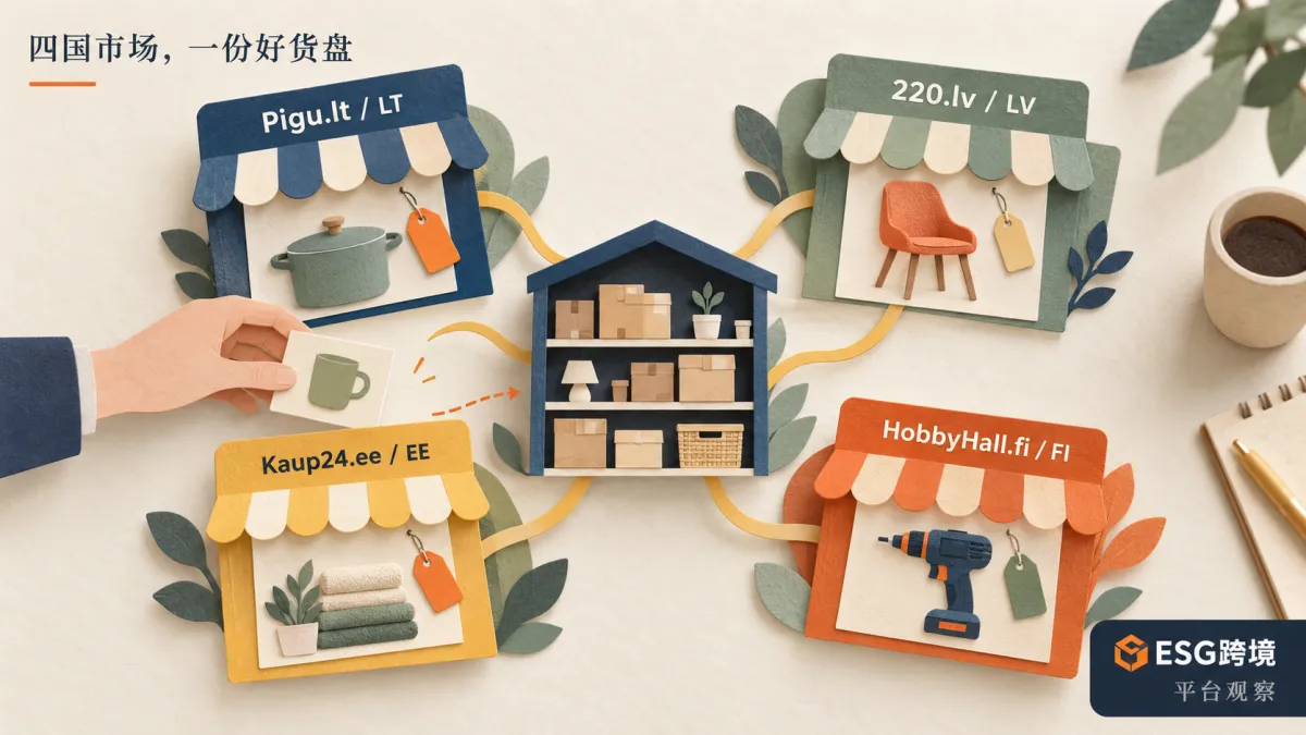 Pigu四个本地电商入口与欧洲货盘分国经营原创概念示意（原创专题配图）