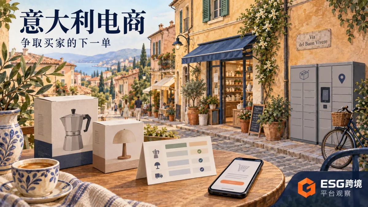 意大利街区网购、商品比较与住址外取货原创概念场景（原创专题配图）