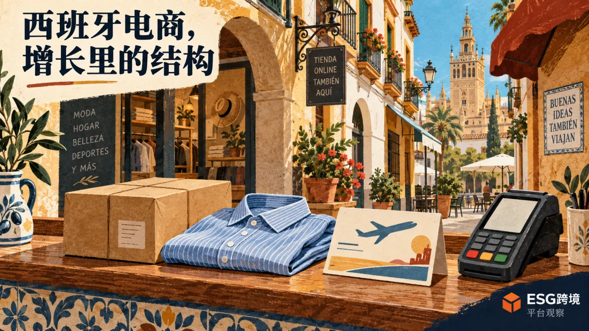 西班牙电商交易结构与实物经营原创概念示意（原创专题配图）