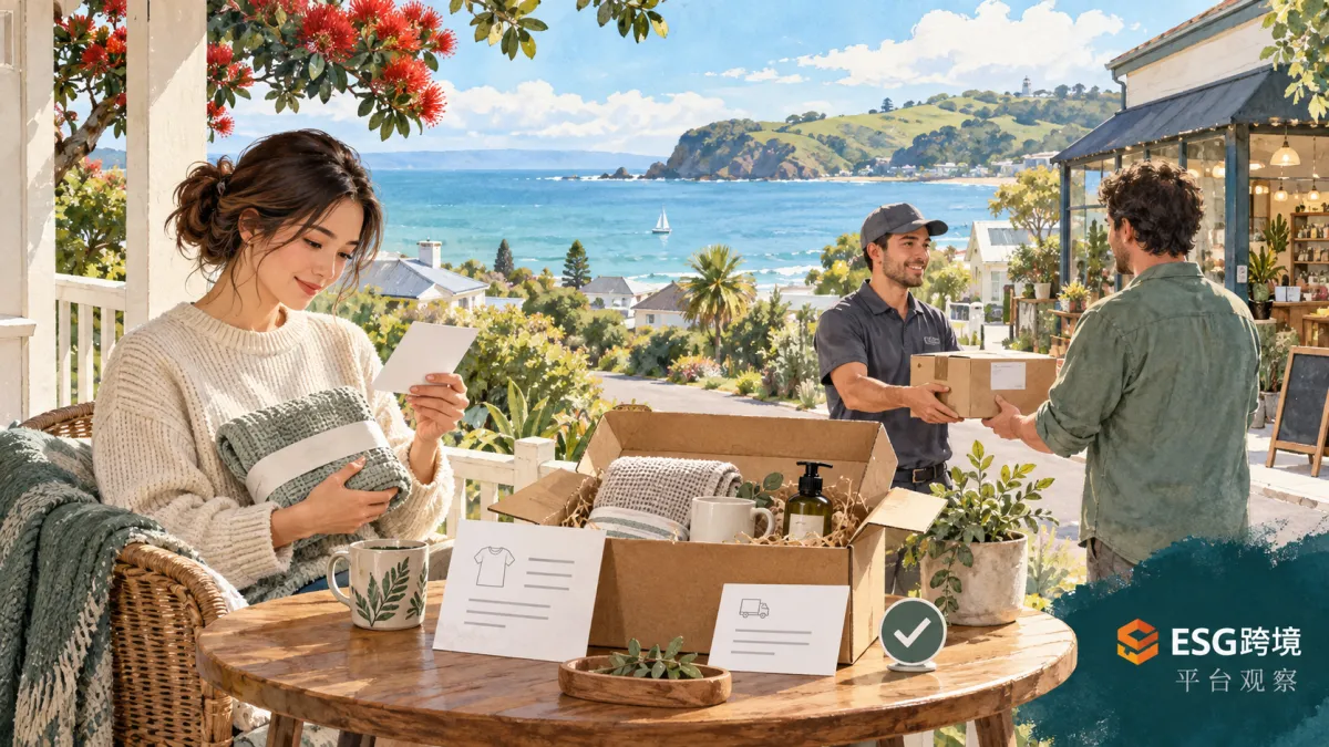 新西兰消费者比较跨境商品与清楚交付信息原创概念插画（原创专题配图）