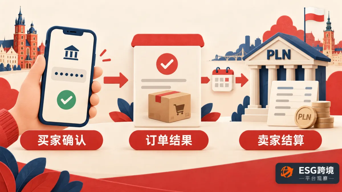 波兰电商付款确认与卖家结算不同环节原创概念插画（原创专题配图）