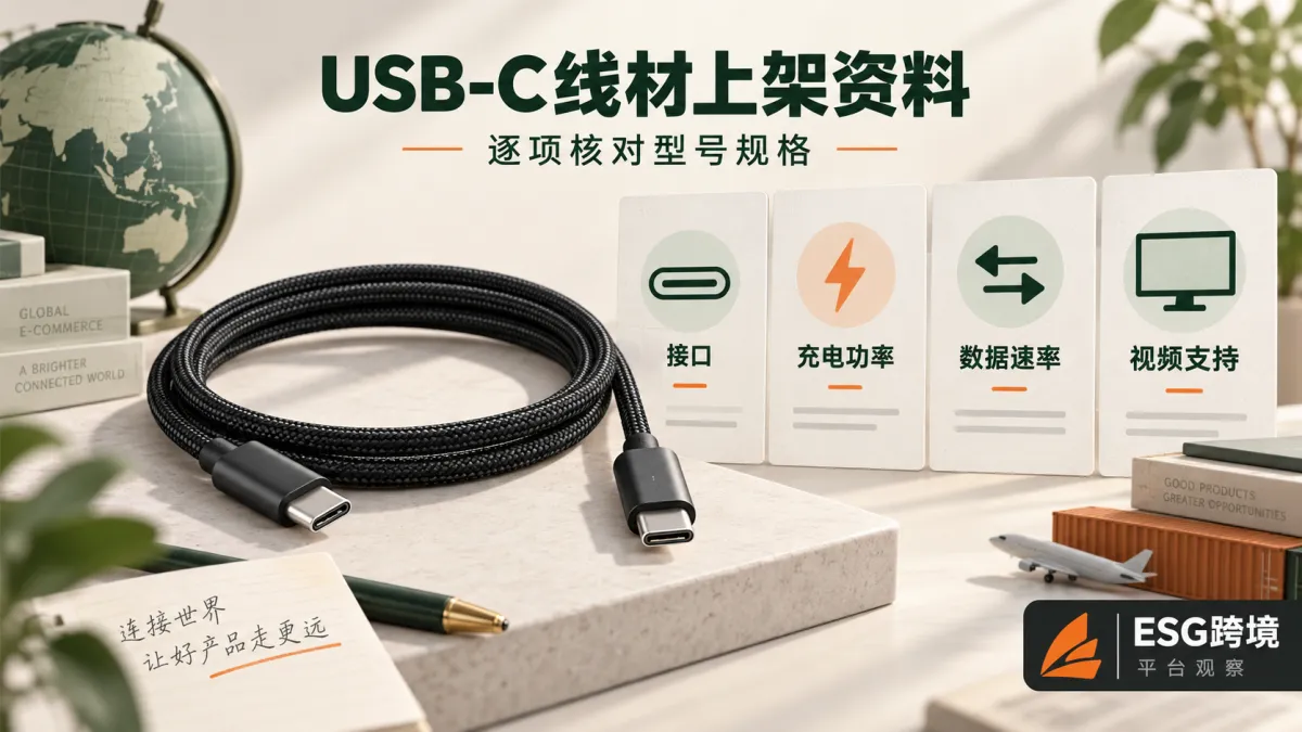 USB-C线材接口功率数据与视频能力分项说明原创概念插画（原创专题配图）