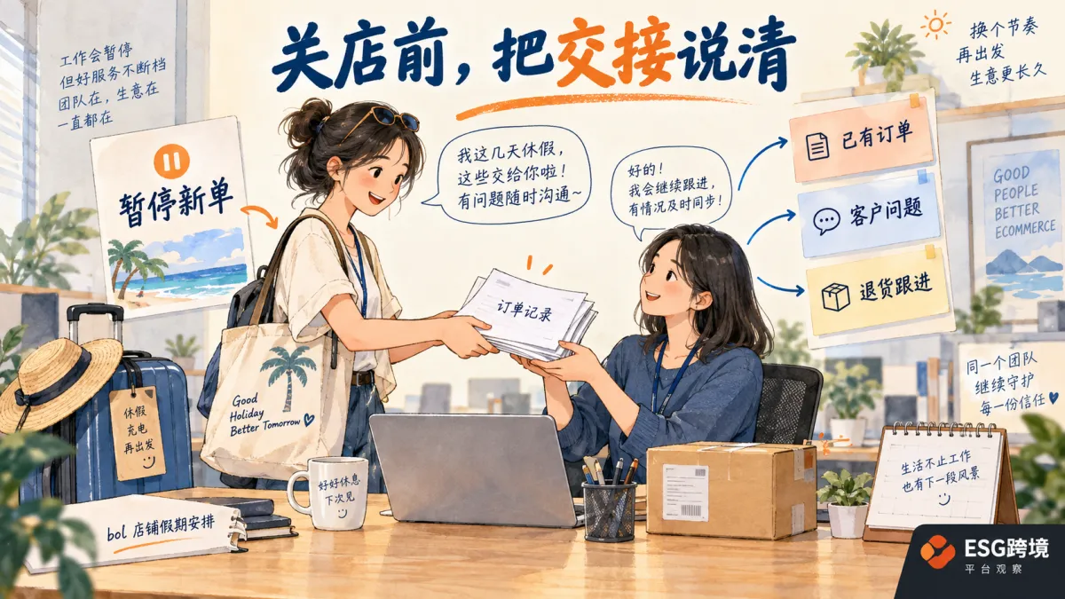 bol店铺假期中旧订单与客服继续交接原创概念插画（原创专题配图）