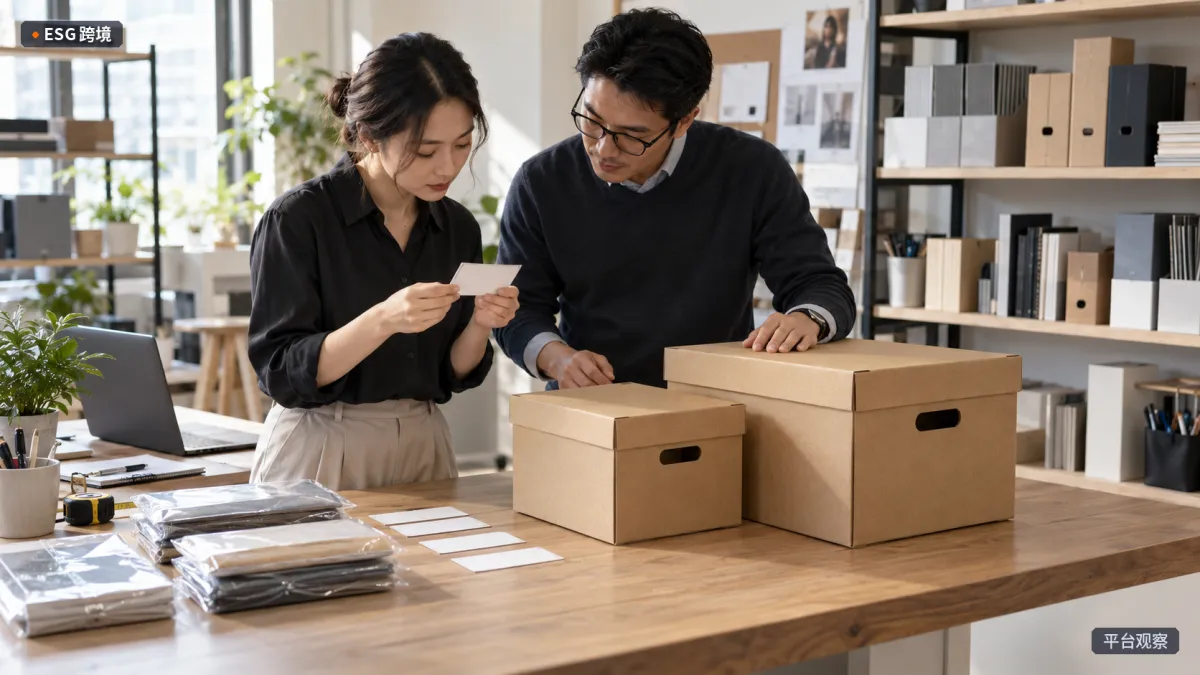企业采购团队在工作室核对不同规格文件归档盒与包装标签，确认商品信息与采购交接细节。（原创专题配图）