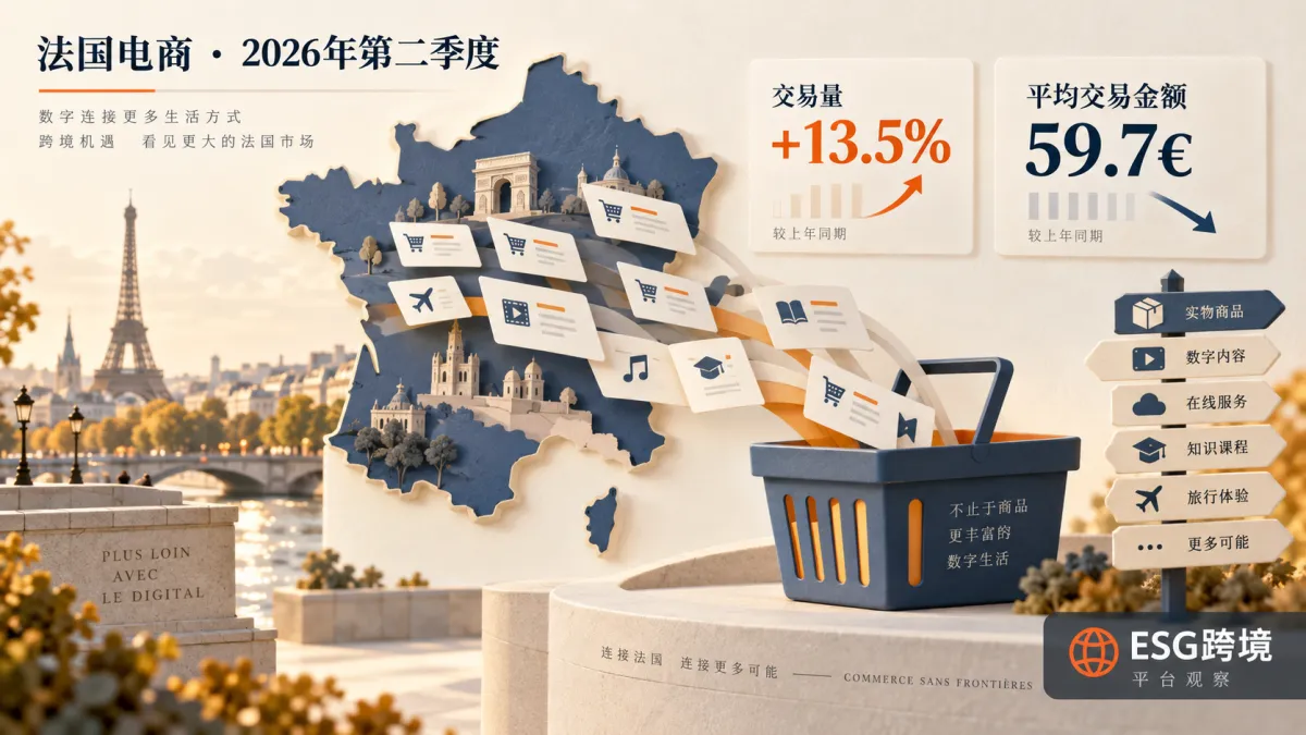 法国第二季度电商交易量增长与平均交易金额回落（原创专题配图）