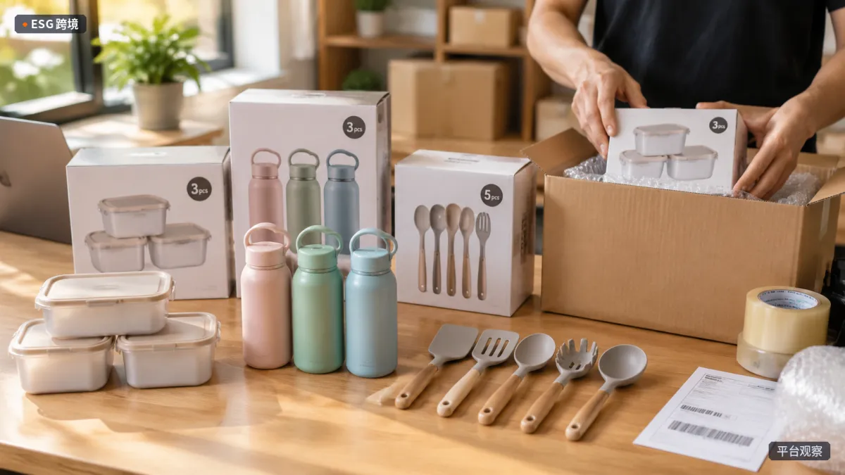 Shopee菲律宾商品包装桌面场景，卖家展示标注数量的套装商品包装盒与多件组合商品（原创专题配图）